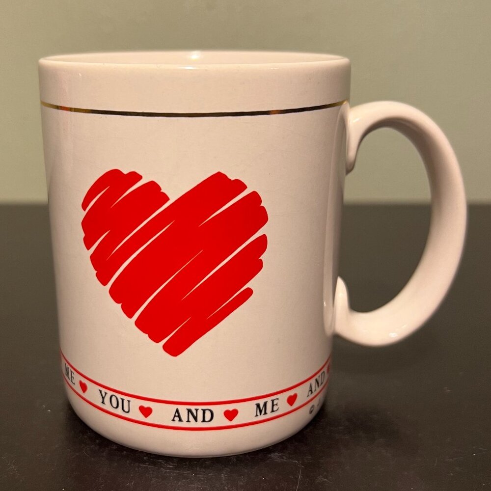 YOU AND ME Red Heart Ceramic Coffee Cup Tea Mug